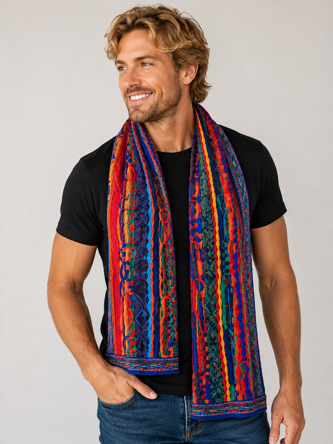Geccu Men's Colourful Merino Wool Scarf - Kanga Bright