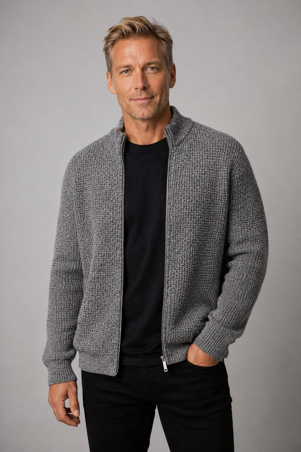 Ansett Men's Wool Zip Jacket (Oversized) - Grey
