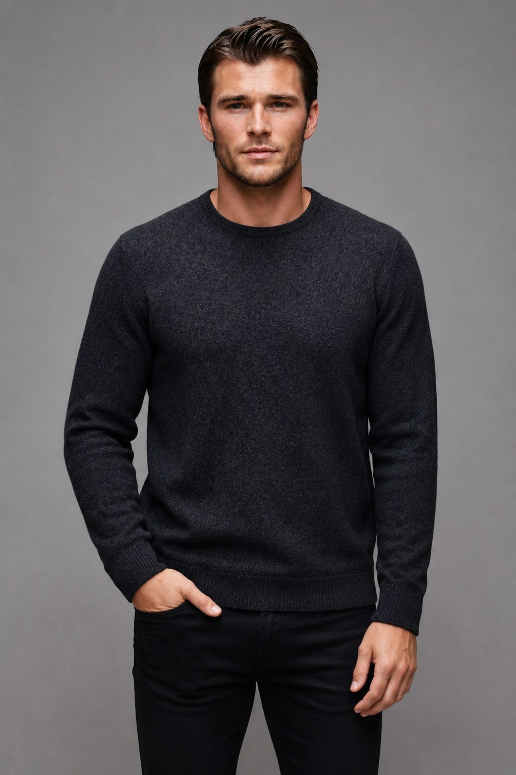 McDonald Men's Possum Merino Silk Crew Neck Sweater - Charcoal Grey