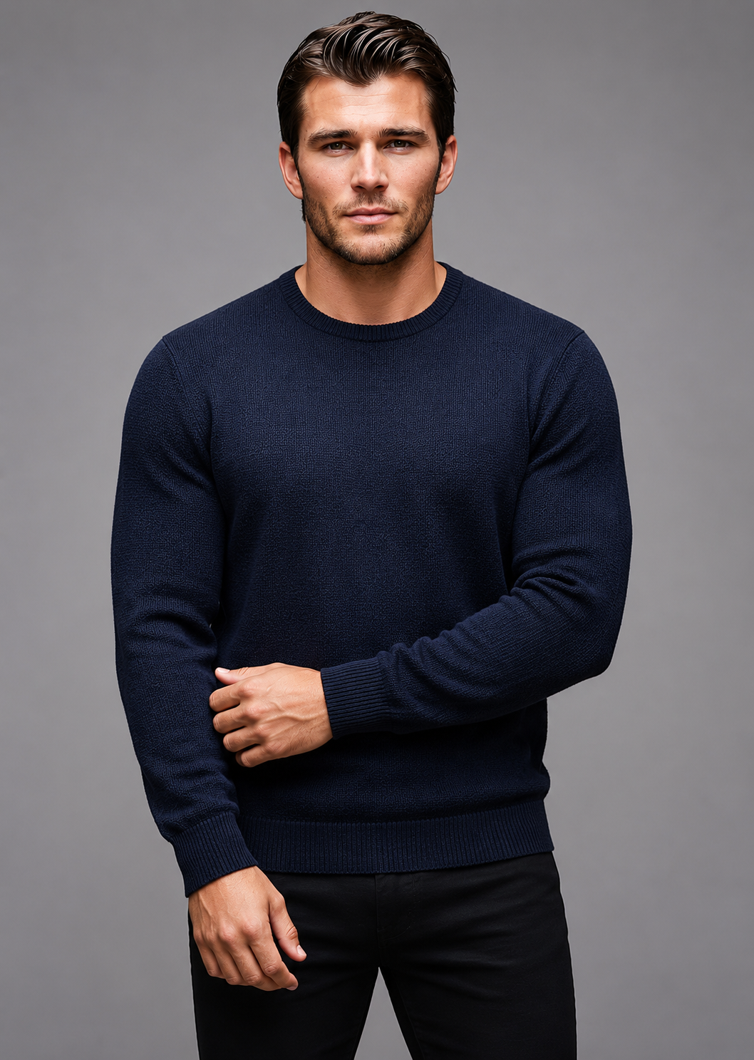 McDonald Men's Possum Merino Silk Crew Neck Sweater - Navy Blue