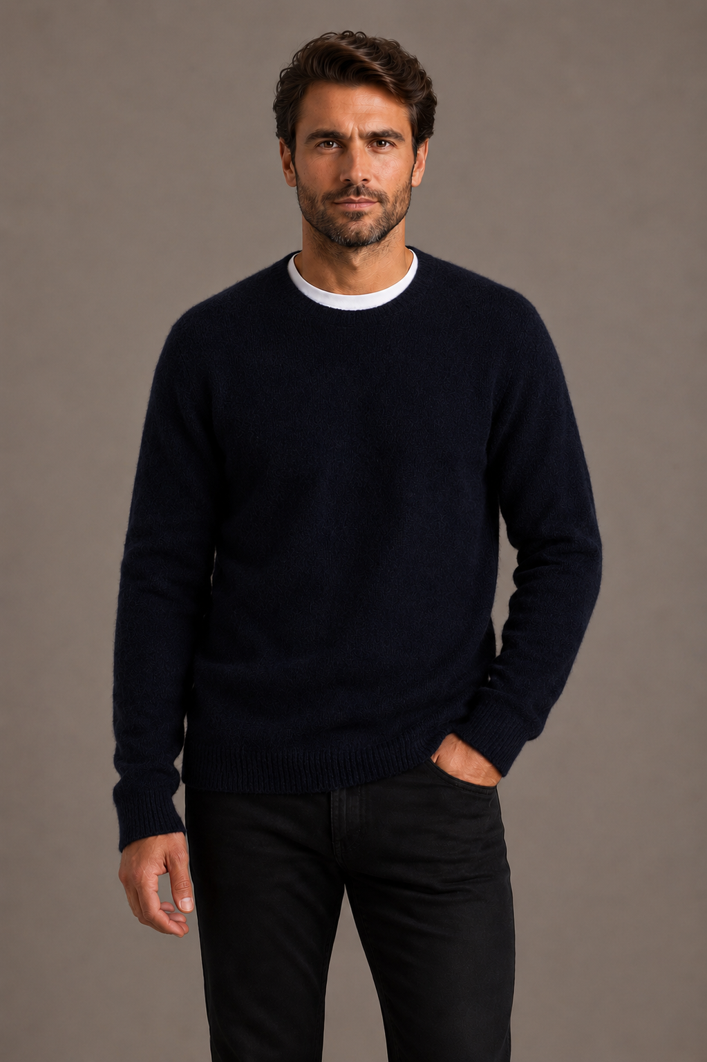McDonald Men's Possum Merino Silk Crew Neck Sweater - Navy Blue