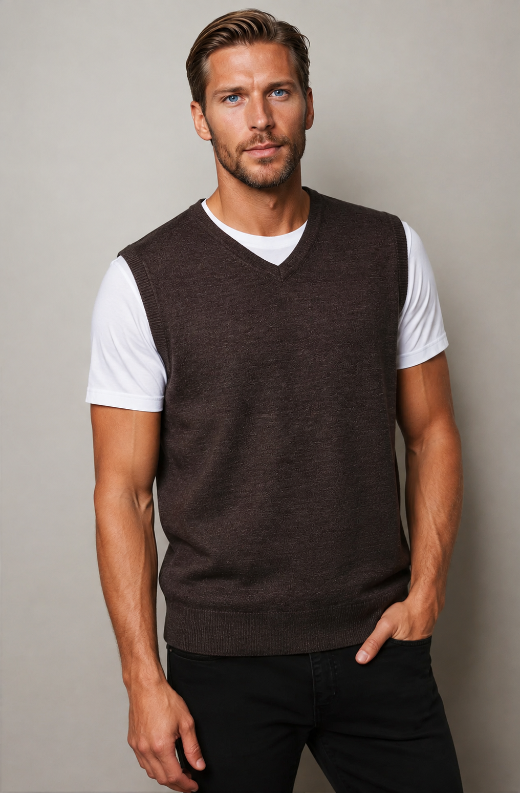 Ansett Men's Merino Wool Fine Weight Vest - Coffee