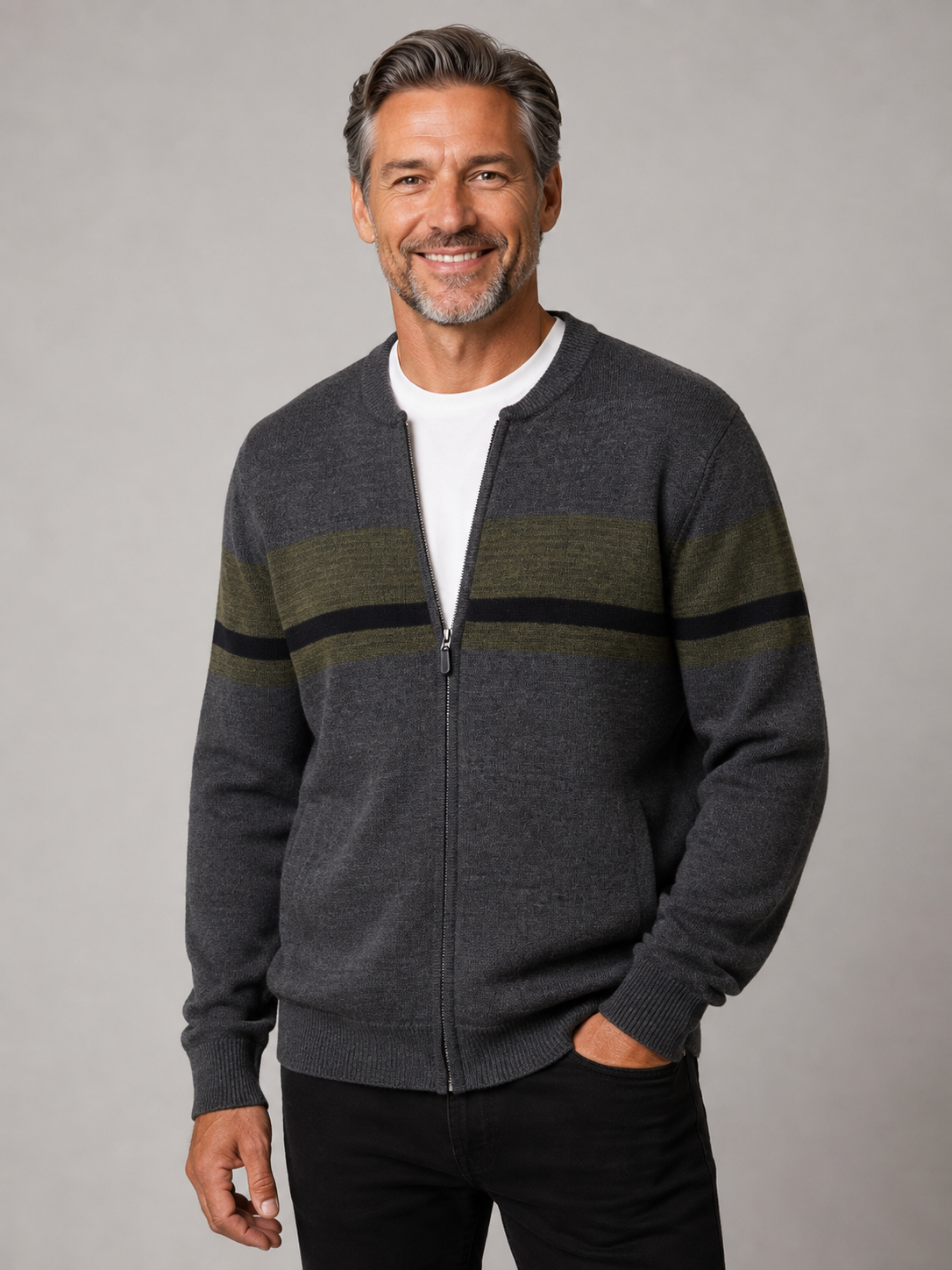 Ansett Men's Pure Wool Full Zip Jacket - Charcoal Grey