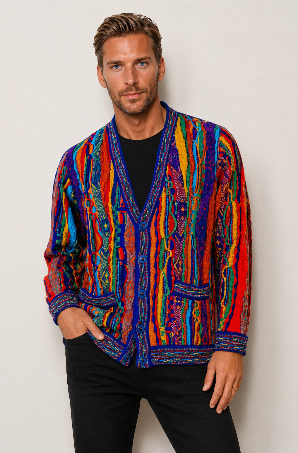 Kanga - Bright V Cardigan Merino Wool 3D Geccu Knitwear
