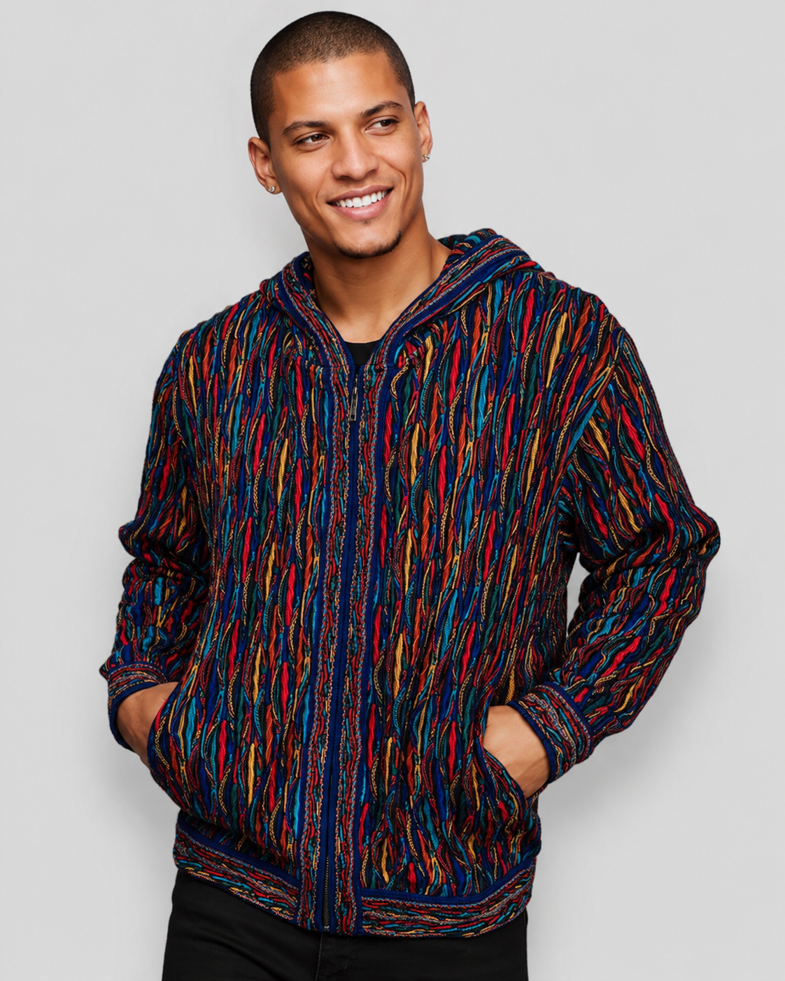 Wave - Bright Zip Hood Sweater Jacket Merino Wool 3D Geccu Knitwear