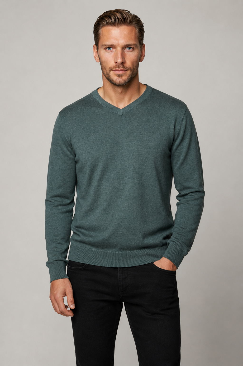 Ansett Seagrass Green Fine Weight Merino Wool V Neck Jumper