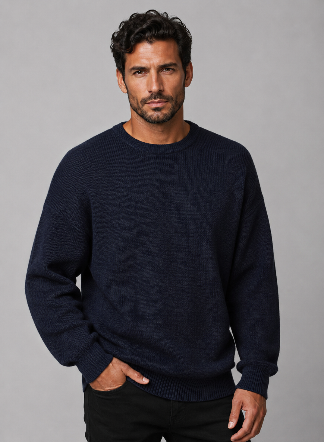Ansett Pure Wool Navy Blue Fisherman Rib Knit Jumper