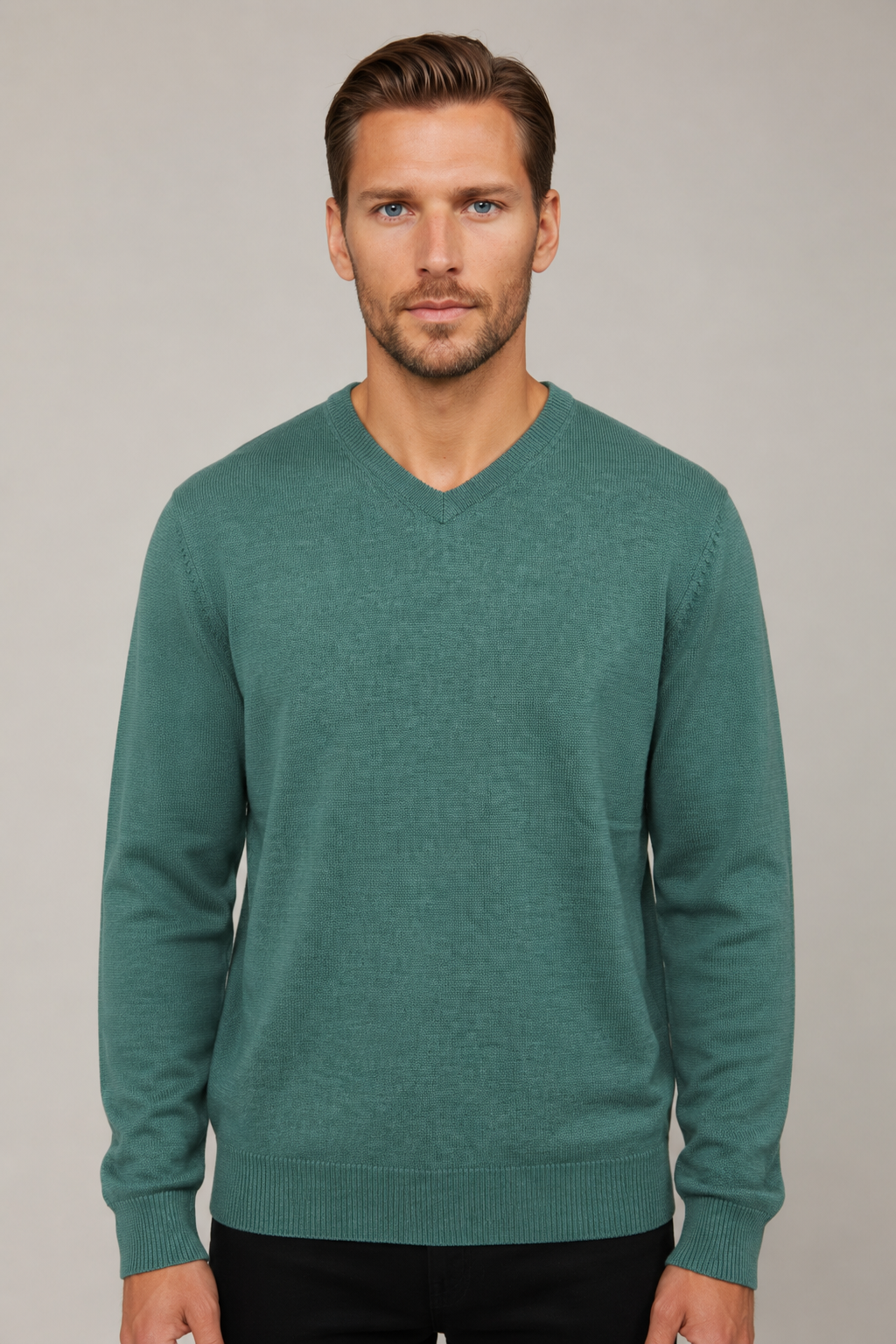 Ansett Jade Green Cashmere Merino Wool V Neck Jumper