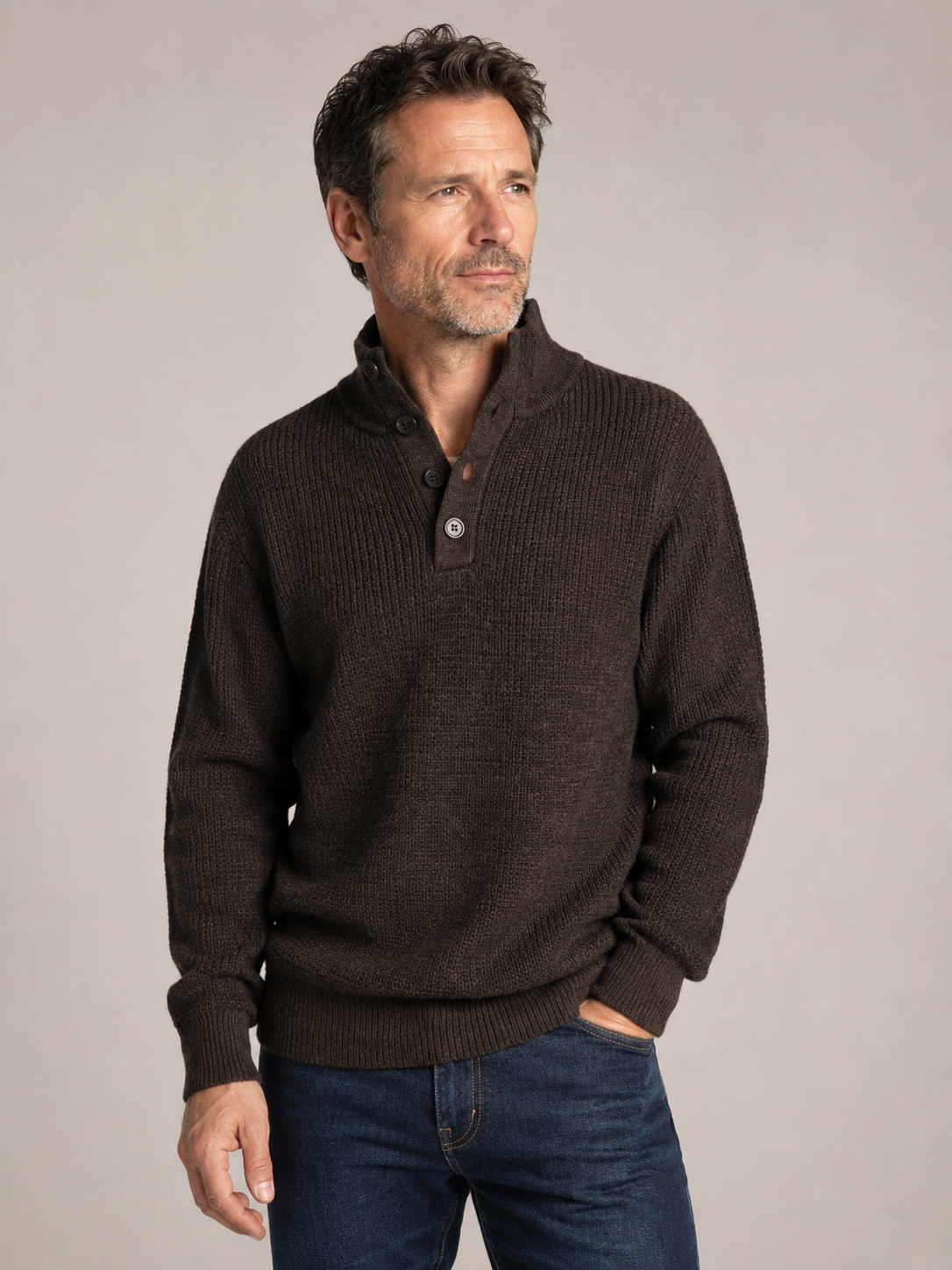 Men's Ansett Pure Wool Chunky Knit Jumper - Coffee Brown