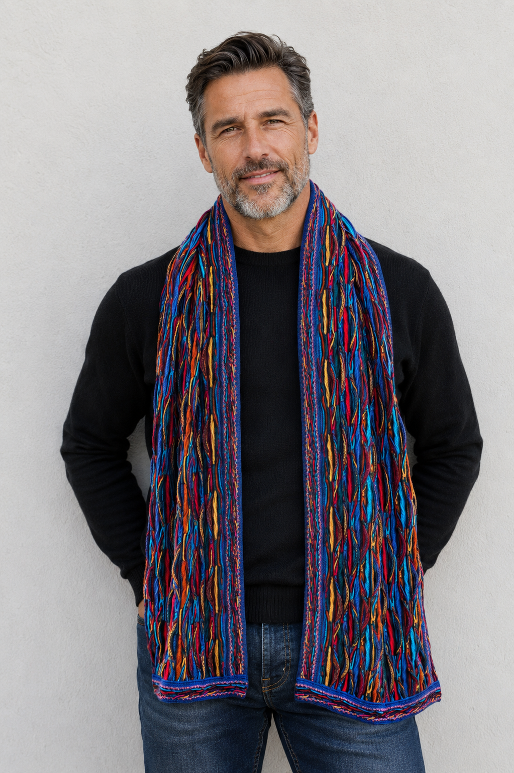 Geccu Men's Colourful Merino Wool Scarf - Wave Bright