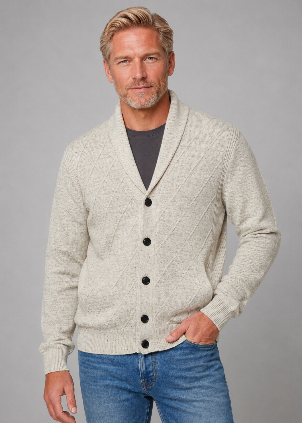 Ansett Snow White Shawl Neck 100% Wool Cardigan