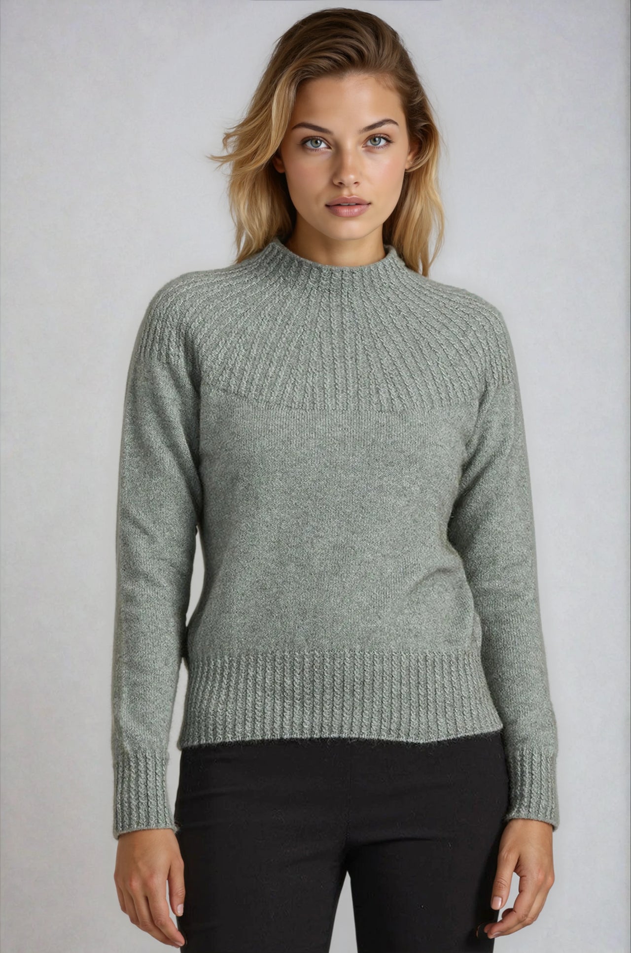 Mint McDonald Possum Merino Yoke Neck Cable Jumper