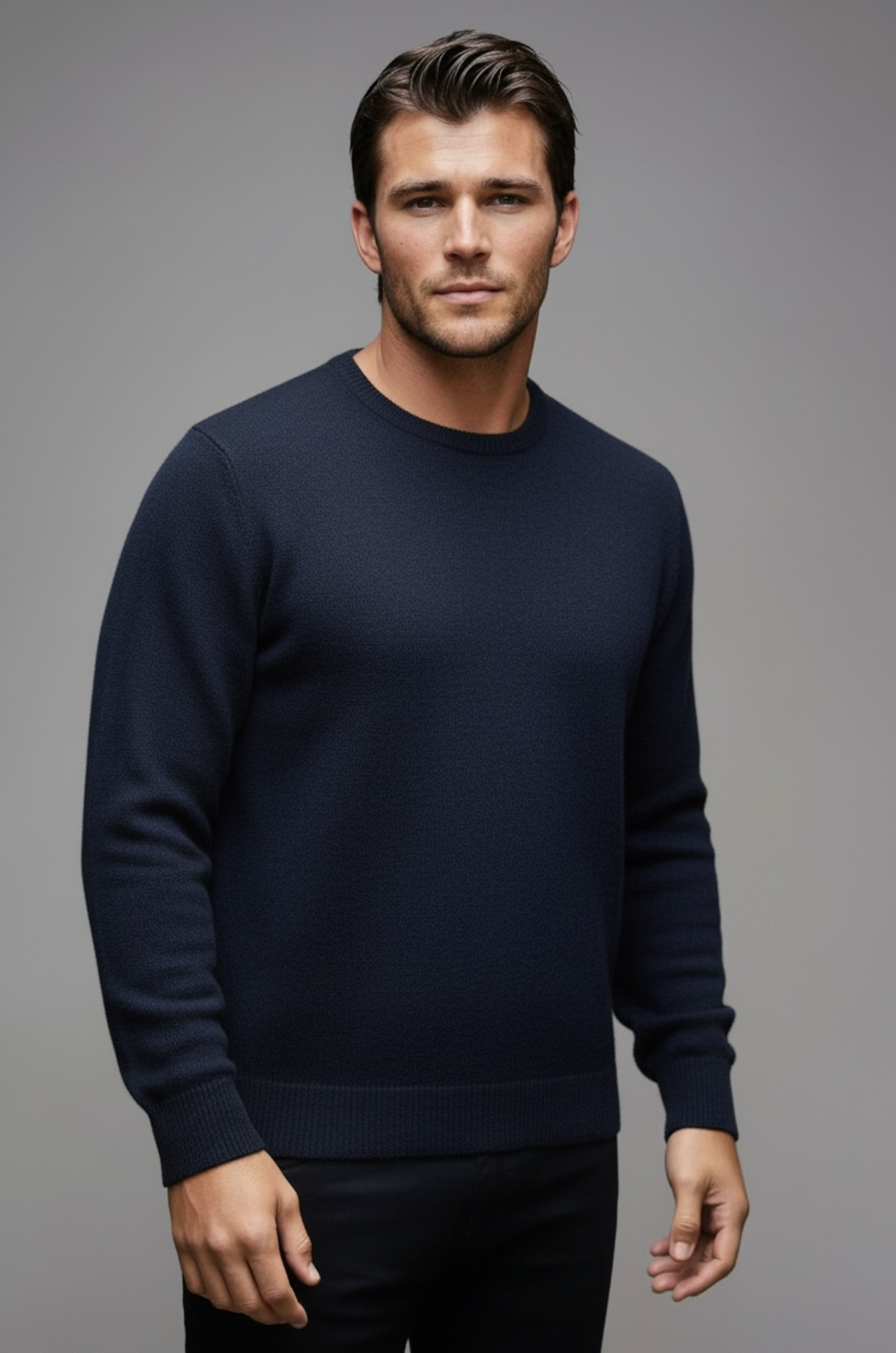 Navy Possum Merino and Silk Crew Neck Jumper
