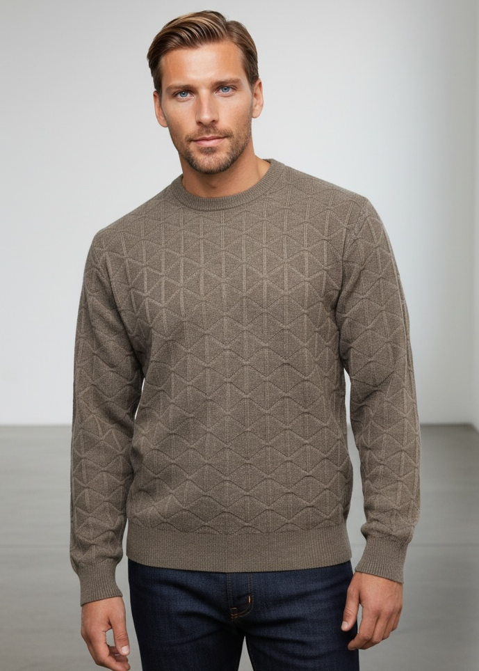 Nutmeg Brown Cashmere Merino Wool Textured Crew Jumper