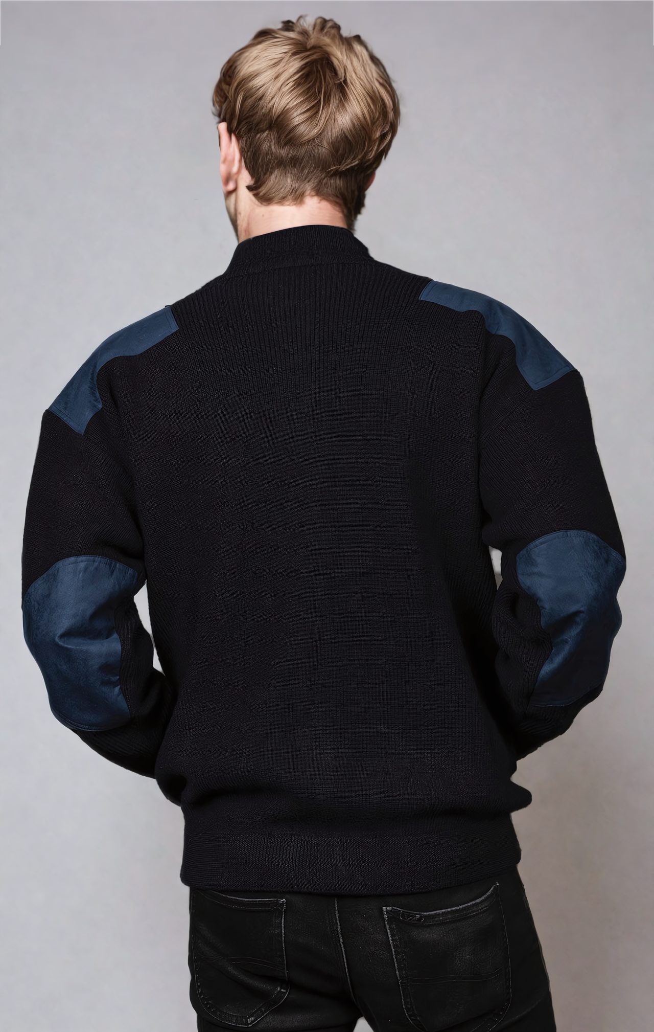 Ansett Wool Navy Blue Zip Jacket With Navy Elbow And Shoulder Patches