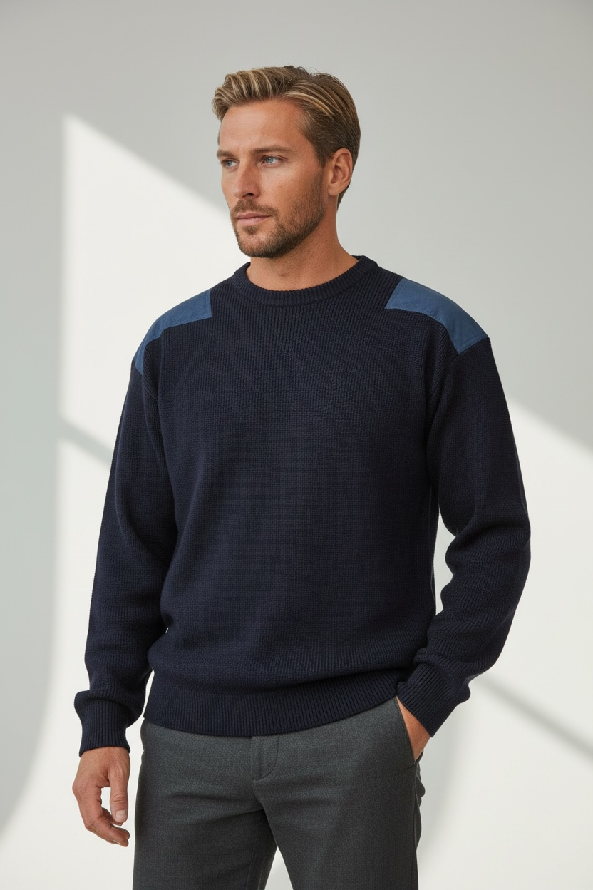 Ansett Wool Navy Jumper With Navy Elbow And Shoulder Patches