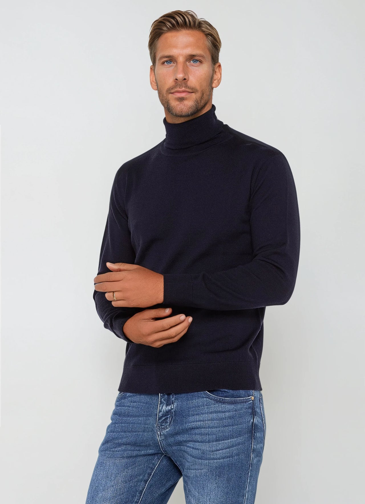 Navy Blue Fine Weight Merino Wool Skivvy