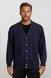Navy Cable Knit Cardigan Ansett Plain Knitwear