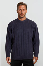 Navy Cable Crew Neck Jumper Ansett Plain Knitwear