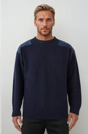 Navy Jumper With Elbow And Shoulder Patches Ansett Plain Knitwear
