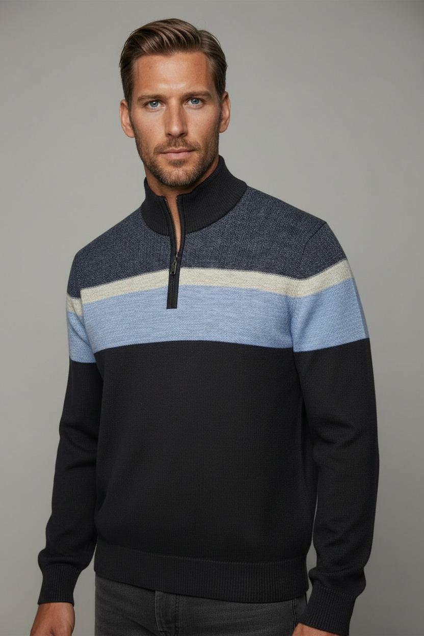 Pure Wool Half Zip Sweater - 8095 Navy