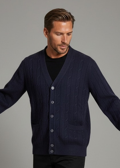 Ansett Navy Blue Cable Knit Wool Cardigan