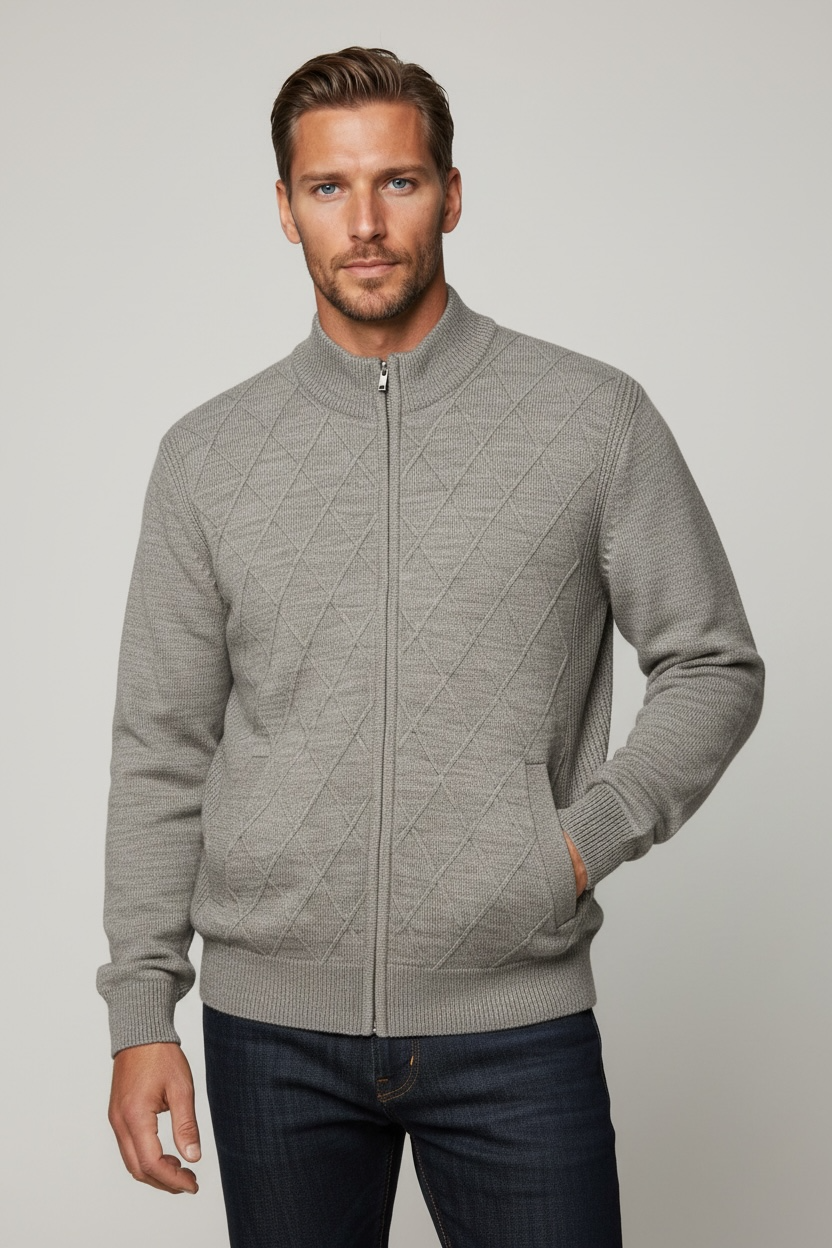 Pigeon Patterned Pure Wool Ansett Full Zip Jacket