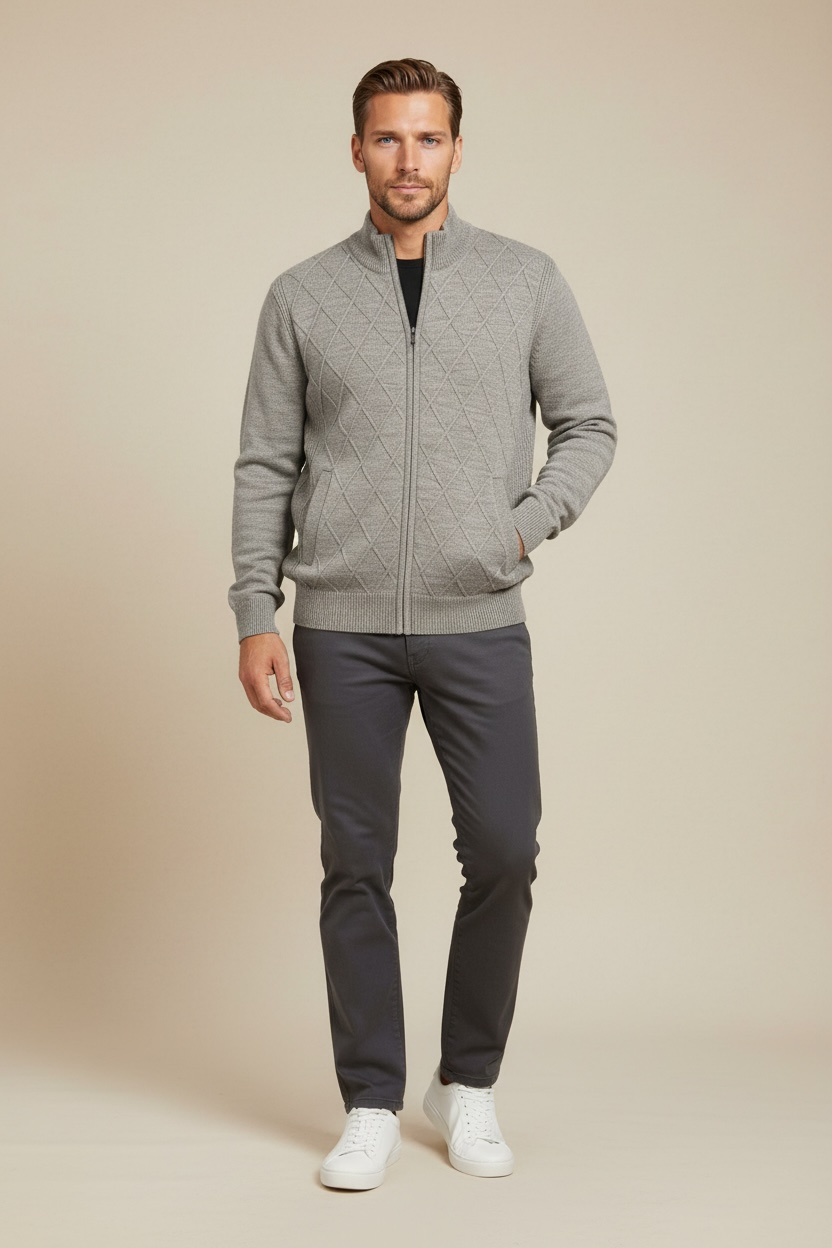 Pigeon Patterned Pure Wool Ansett Full Zip Jacket