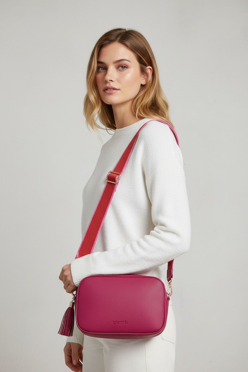 Pink Vegan Leather Rectangle Crossbody Bag