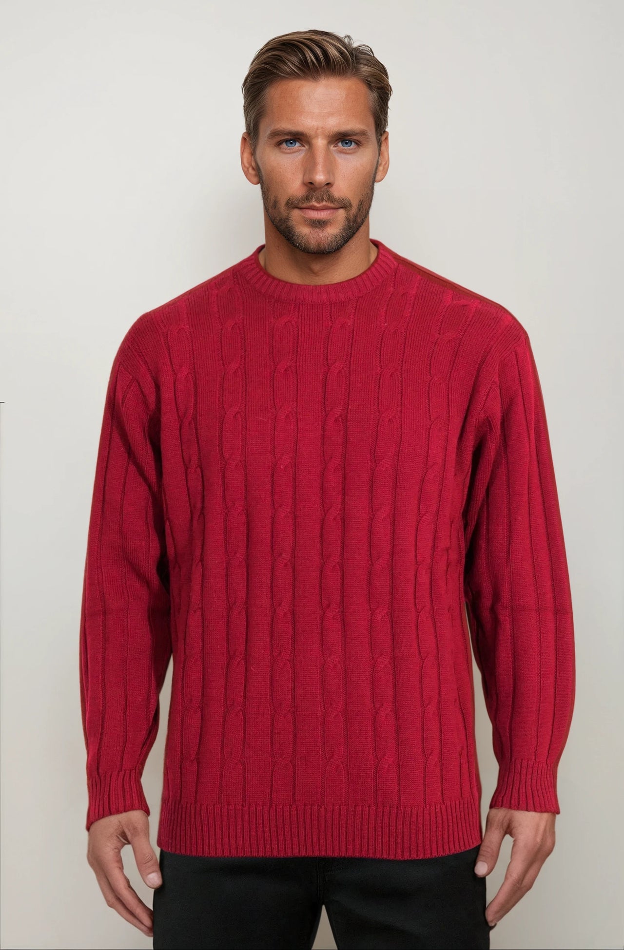 Cherry Cable Crew Neck Jumper Ansett Plain Knitwear