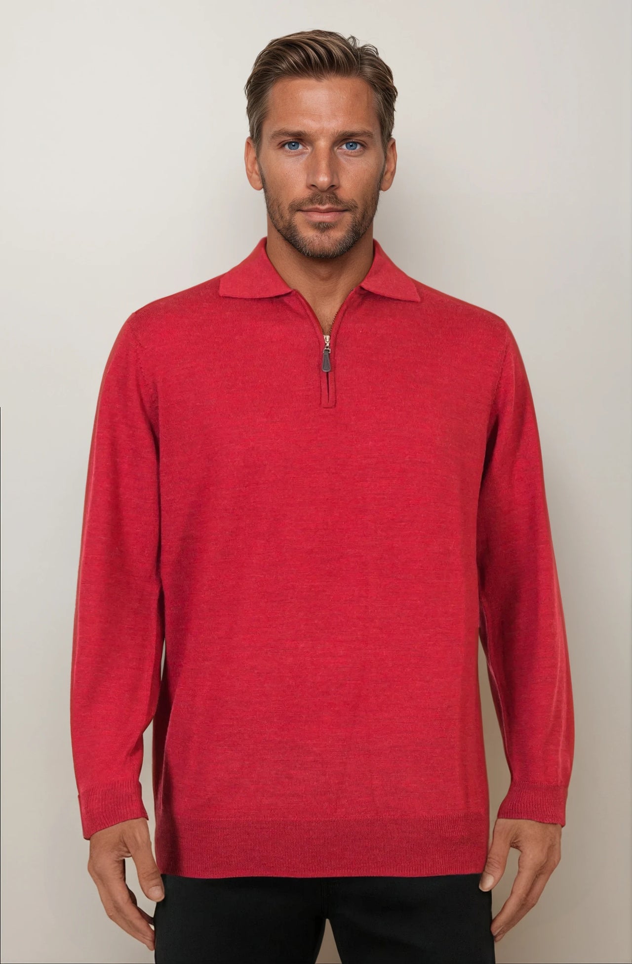 Ansett Red Half Zip Fine Merino Wool Jumper