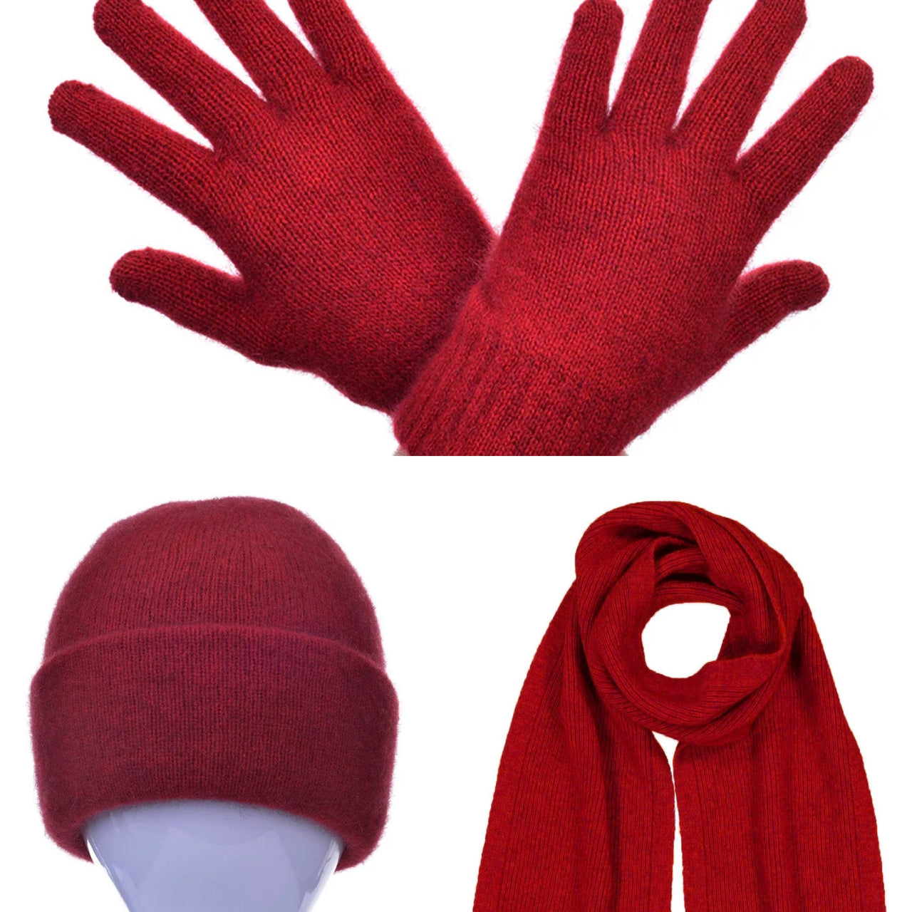 Possum Merino Beanie, Glove & Scarf Set - Red