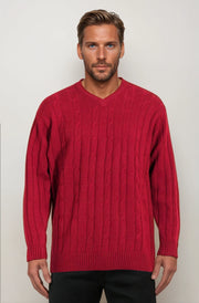 Cherry Cable V Neck Jumper Ansett Plain Knitwear