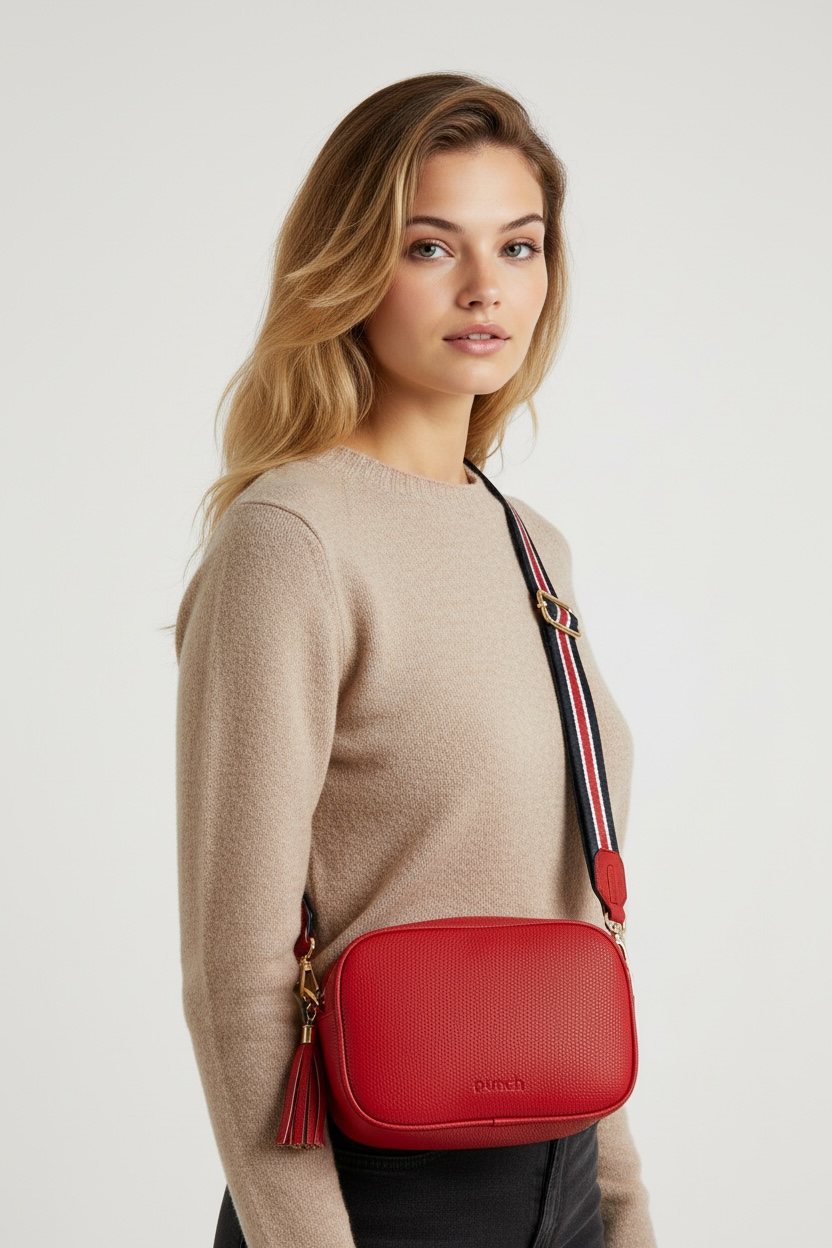 Red Vegan Leather Rectangle Crossbody Bag