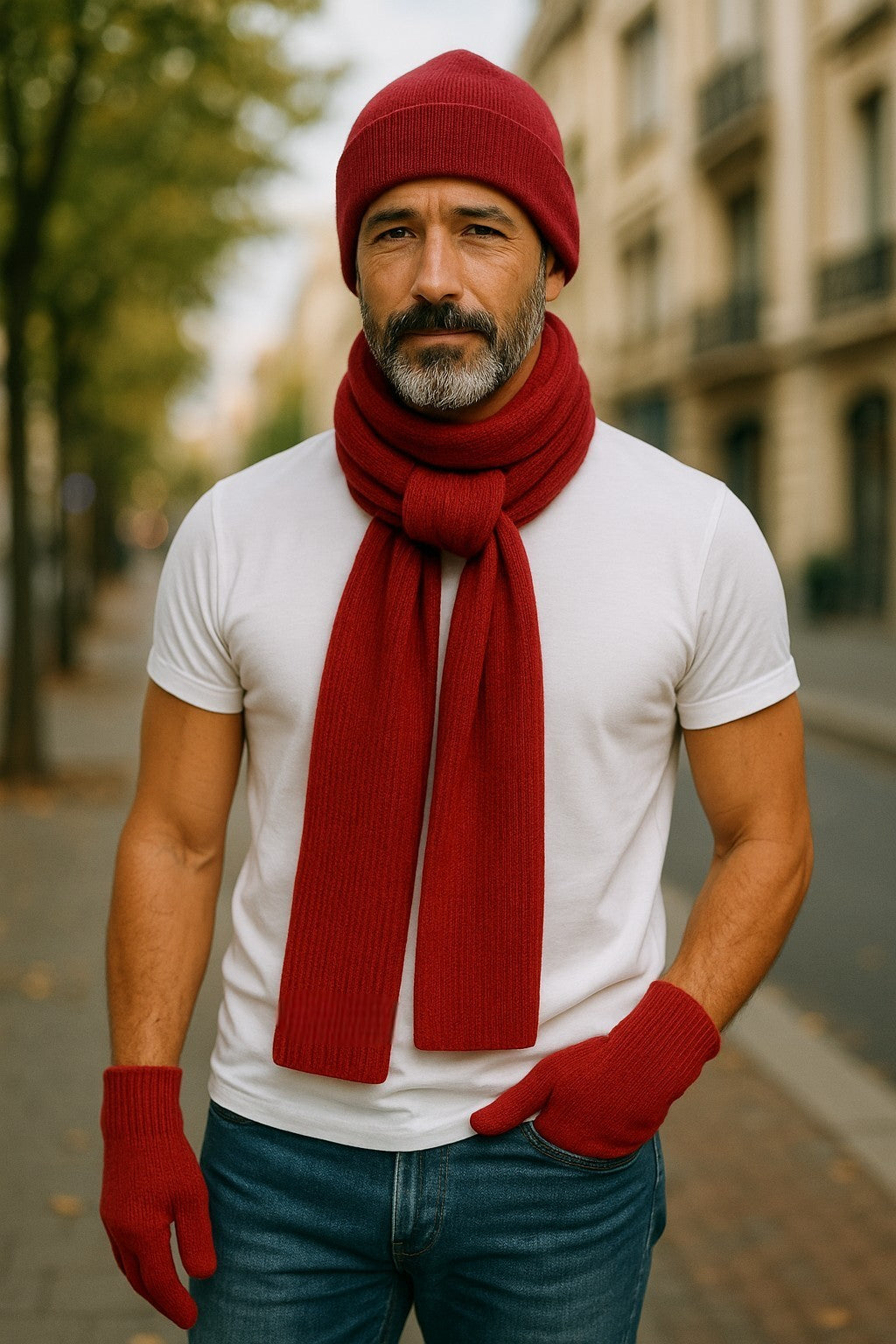 Red Fine Rib Possum Fur Scarf - Sweaters Australia