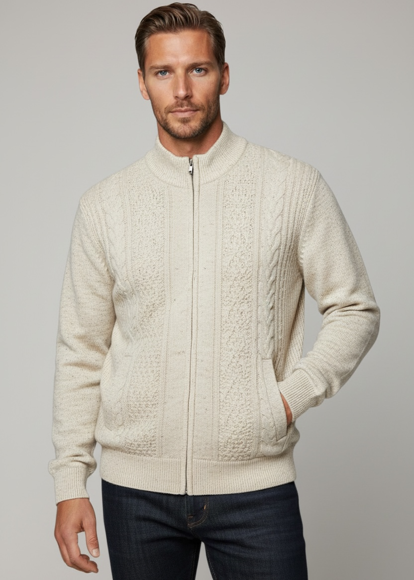 Snow White Patterned Pure Wool Ansett Full Zip Jacket