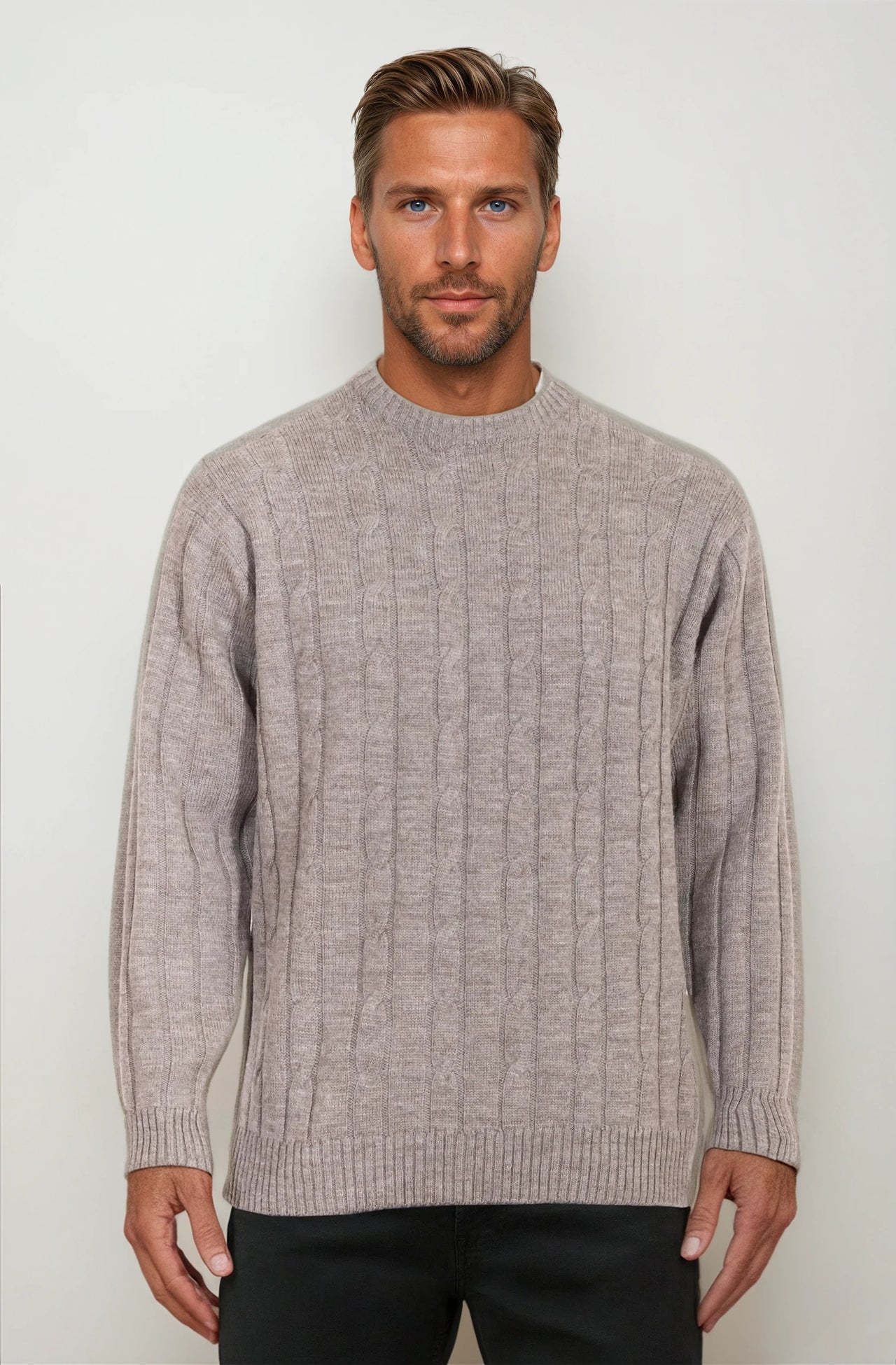 Sable Cable Crew Neck Jumper Ansett Plain Knitwear