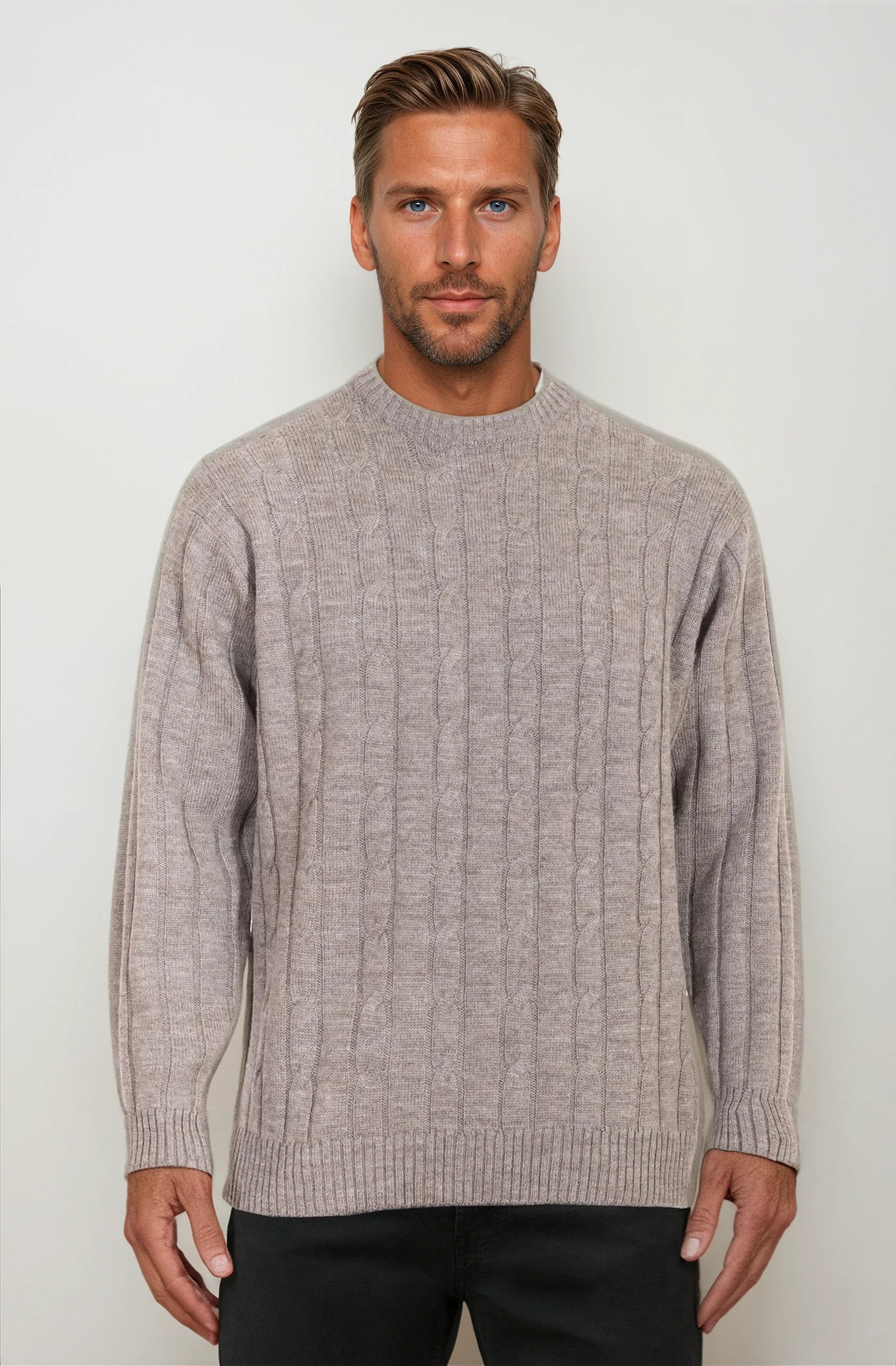 Sable Cable Crew Neck Jumper Ansett Plain Knitwear