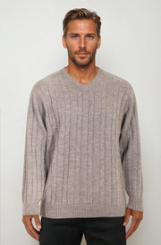 Sable Cable V Neck Jumper Ansett Plain Knitwear