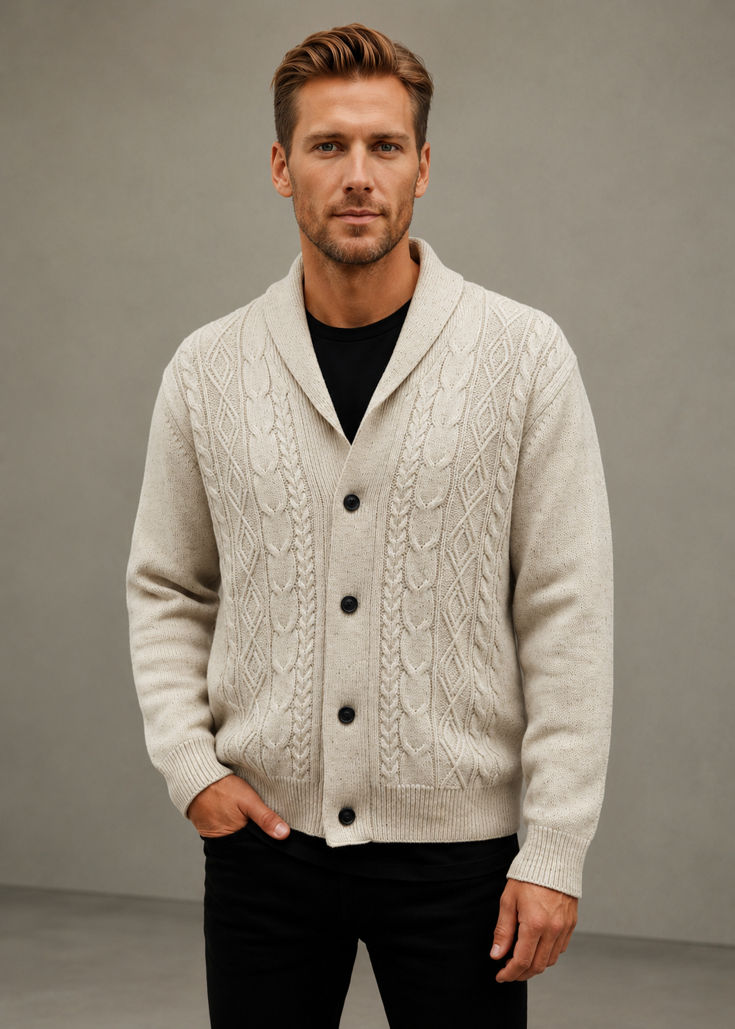 Ansett Men's Shawl Neck Cardigan 100% Wool - Snow