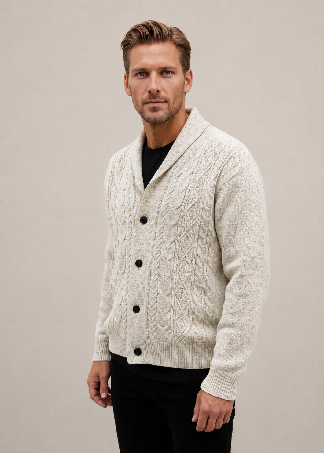 Ansett Men's Shawl Neck Cardigan 100% Wool - Snow