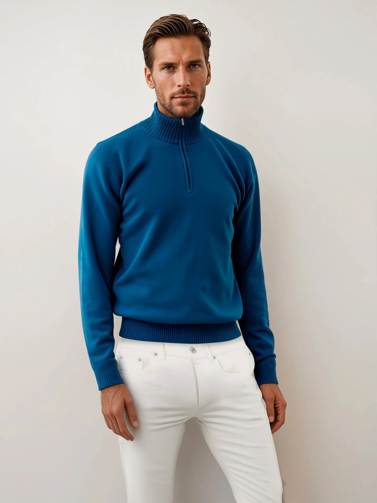 Ansett Teal Green Half Zip Cashmere Merino Wool Jumper