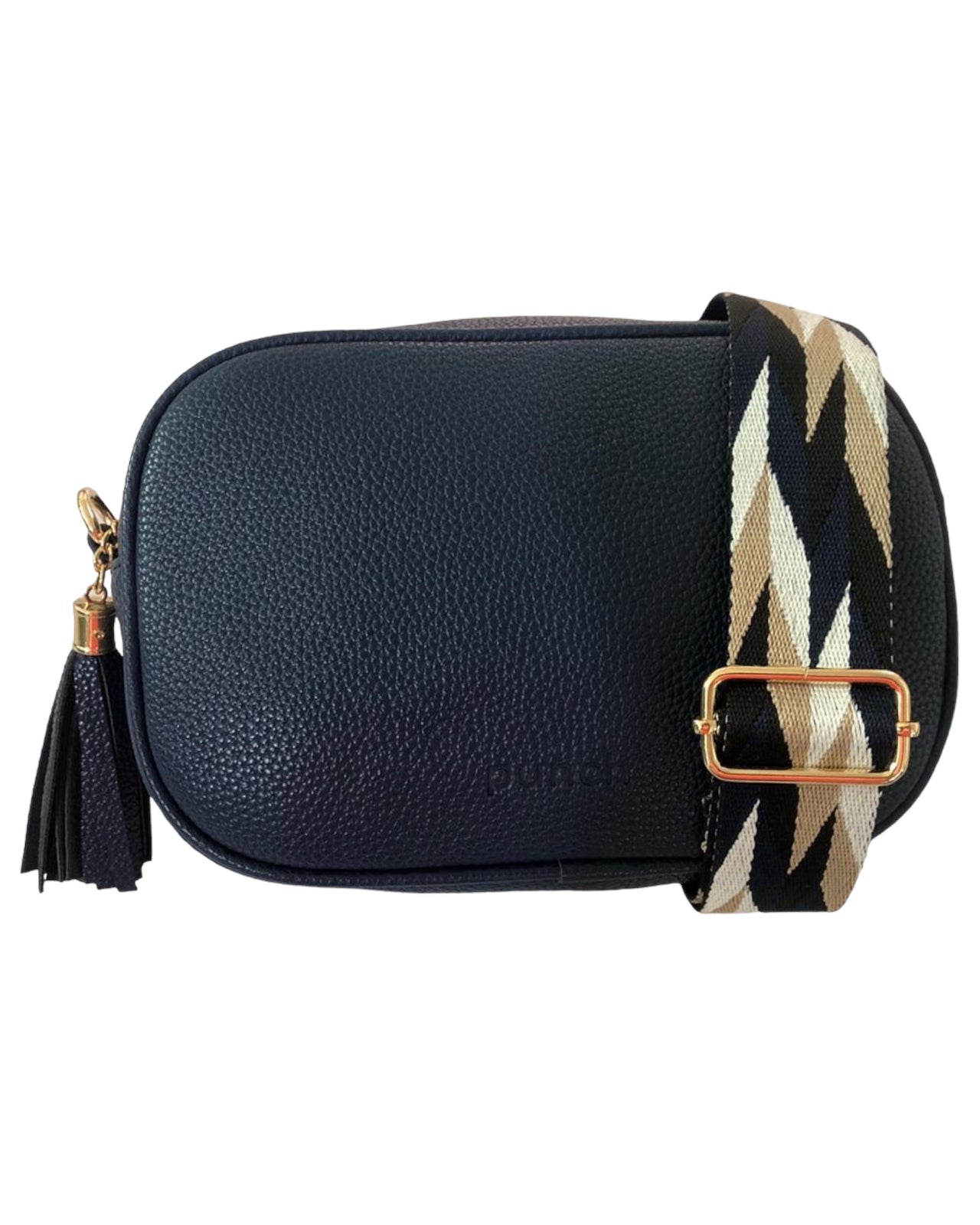 Navy Blue Vegan Leather Rectangle Crossbody Bag