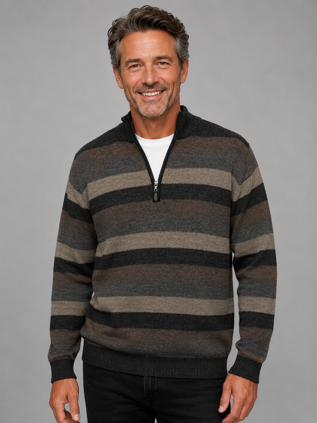 Mens Ansett Pure Wool Quarter Zip Jumper - Charcoal