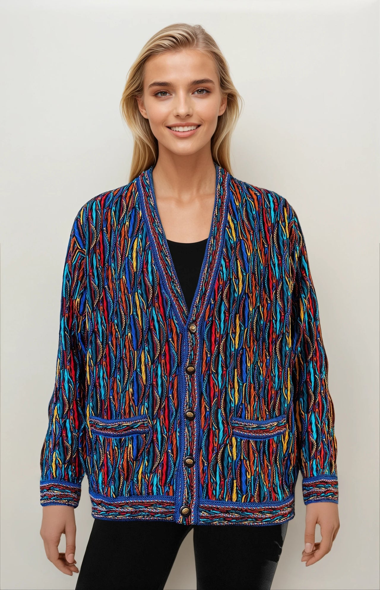 Wave - Bright V Cardigan Geccu 3D Multi Colour