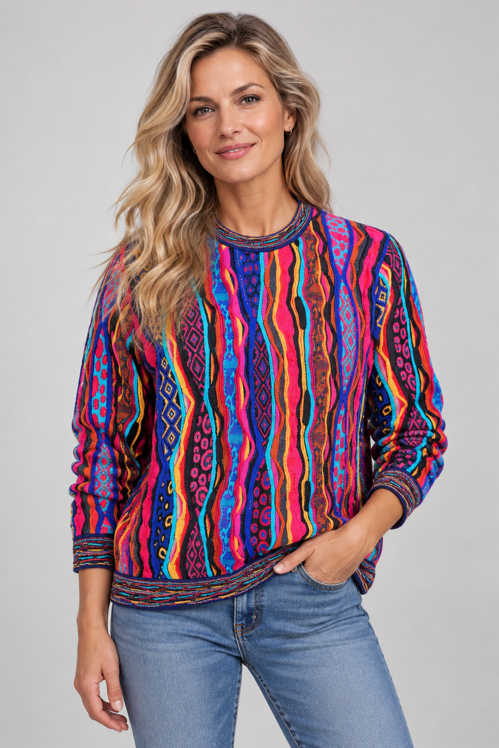 Women’s Colourful Merino Wool Knit Sweater Jumper – Geccu Force Bright
