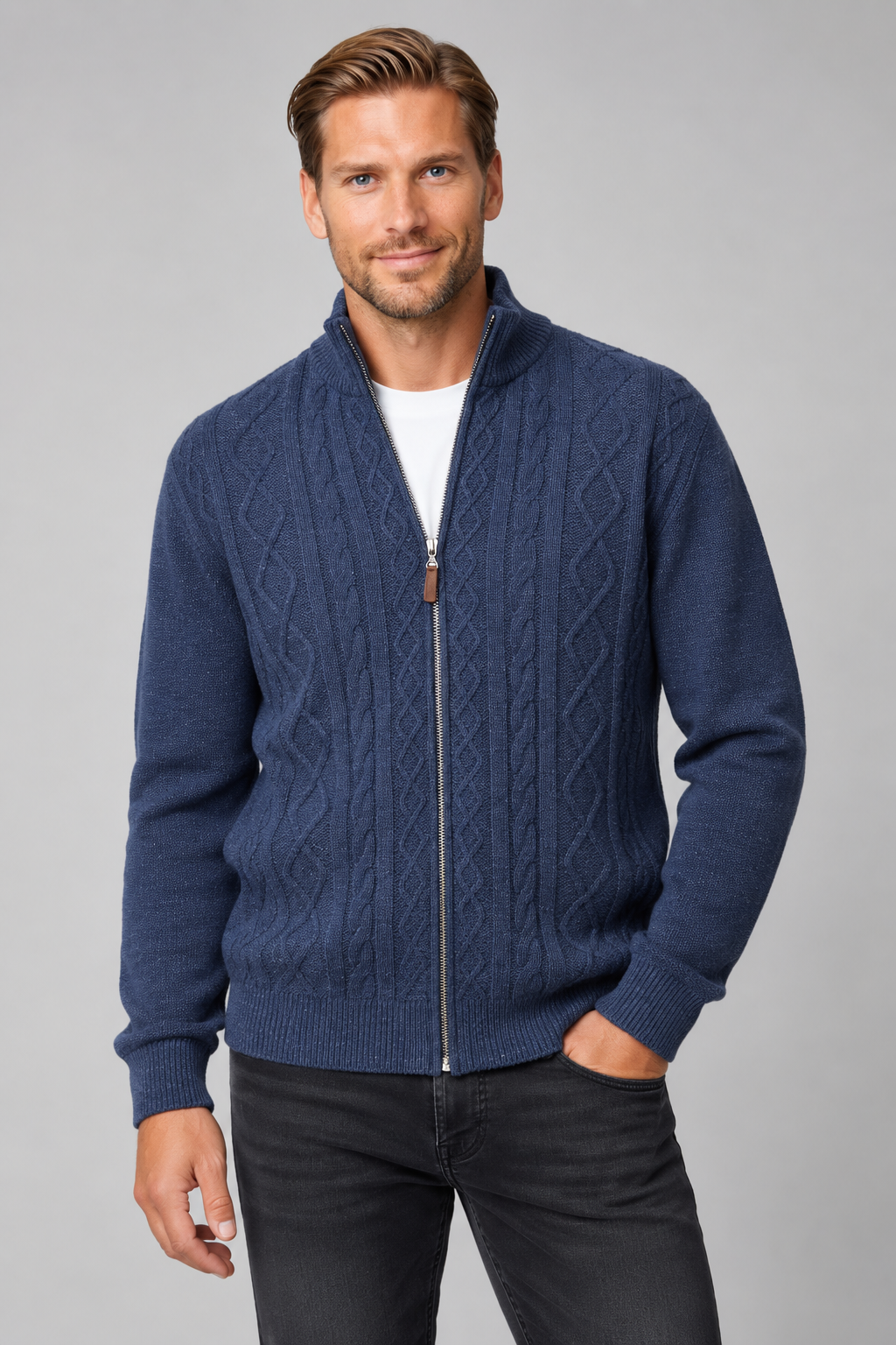 Ansett Men's Pure Wool Ansett Full Zip Jacket - Marine Blue