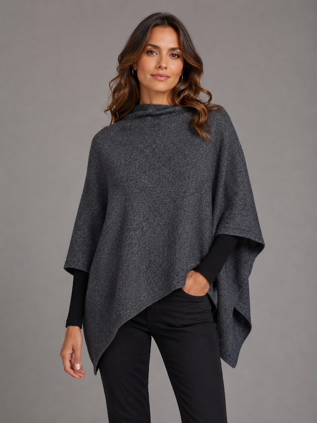 Women’s Possum Merino Wool Poncho Knitwear – Pewter