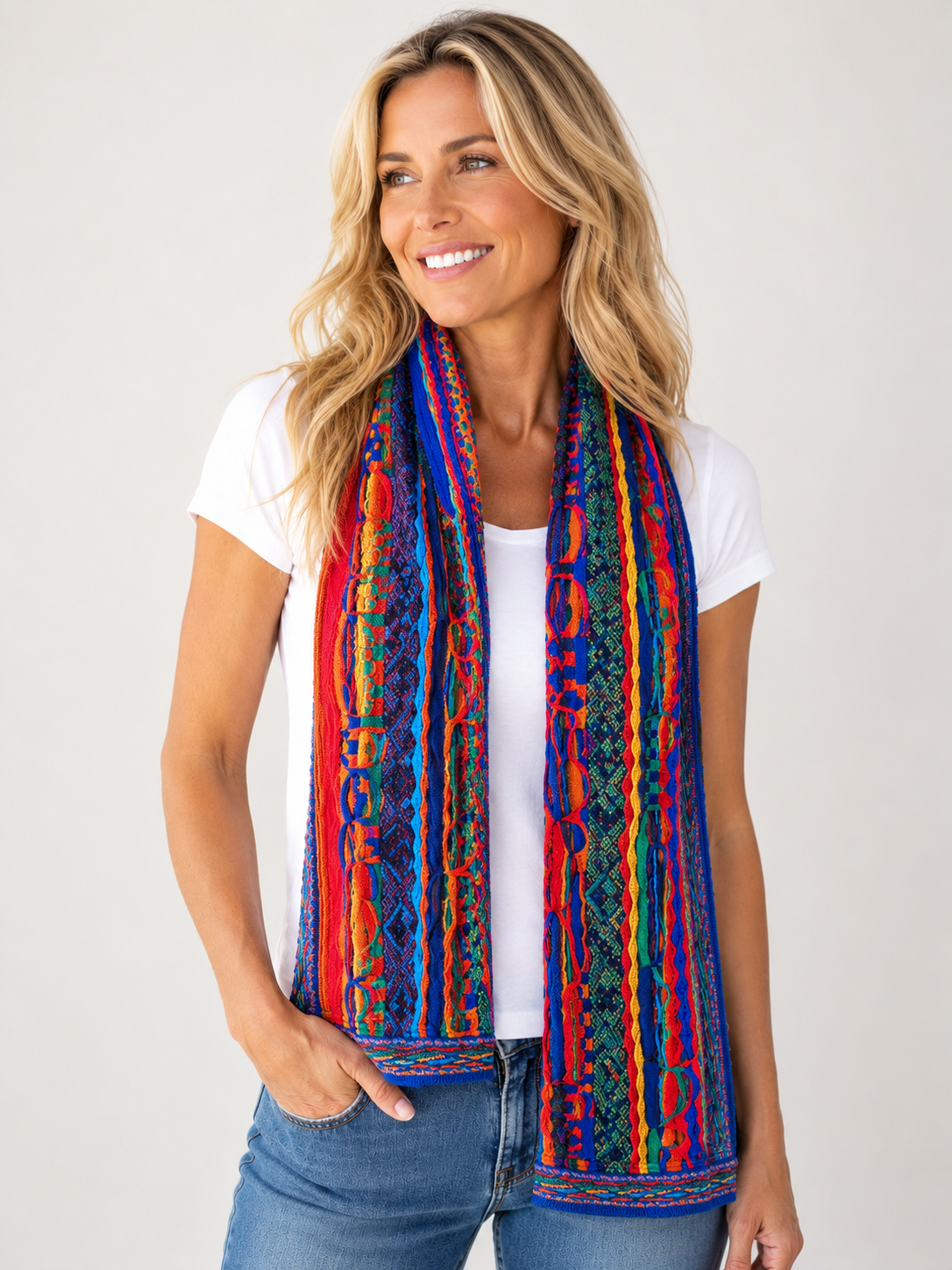Geccu Women's Colourful Merino Wool Scarf - Kanga Bright