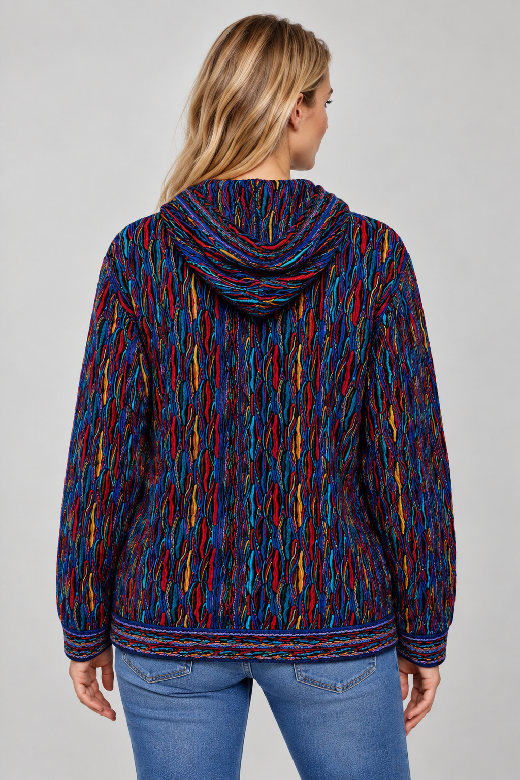 Wave - Bright Zip Hood Sweater Jacket Merino Wool 3D Geccu Knitwear